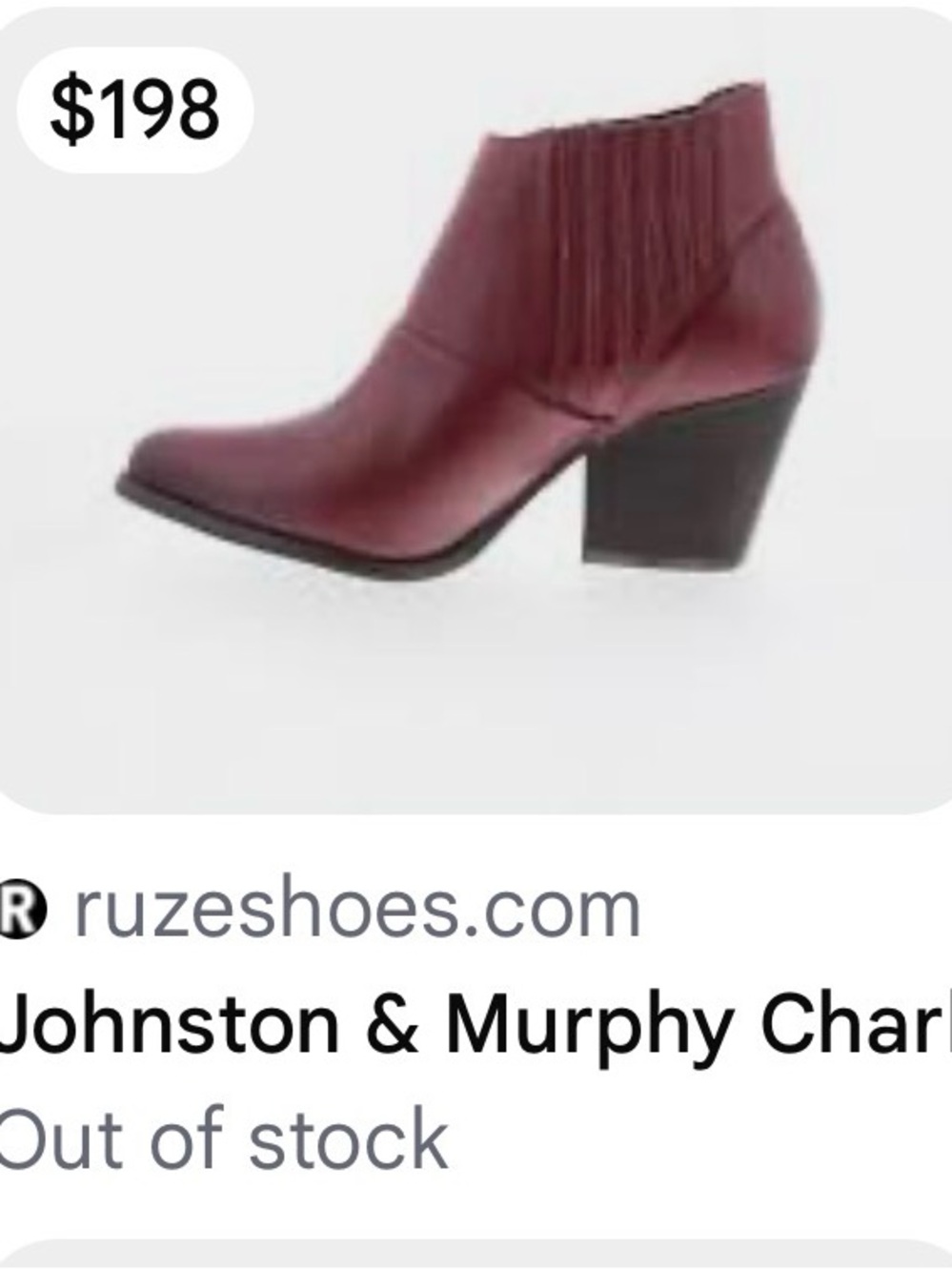 Johnston & Murphy  Burgundy/ Wine Red: Crinson  Leather Ankle Boot Sz 7.5 NEW